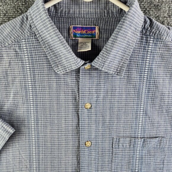 Northcrest Men XLT Tall Blue Check Short Sleeve Button Up Shirt Cotton Woven - Picture 1 of 14